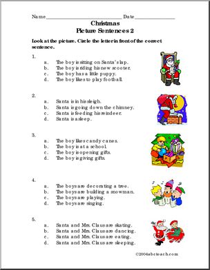 Picture Sentences – Christmas 2 (primary) Worksheet