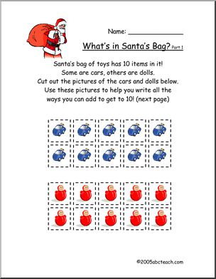 Worksheet: Christmas Math- Santa’s Bag (primary)