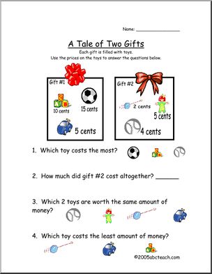 Word Problem: Christmas – Two Gifts (primary)