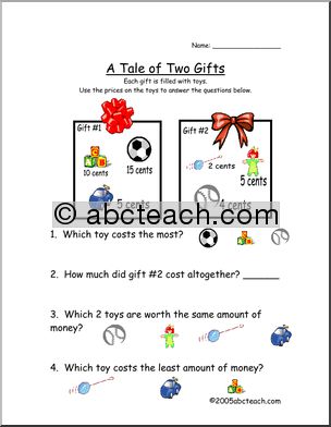 Word Problem: Christmas – Two Gifts (primary)