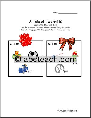 Christmas Math – Two Gifts (elementary) Worksheet