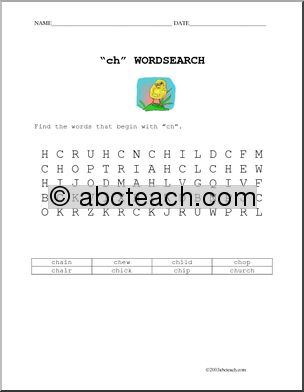 “ch” Words Word Search