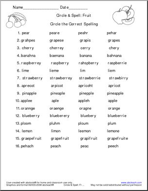 Fruit (numbered)’ Circle & Spell