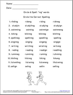 “ing” words (numbered)’ Circle & Spell