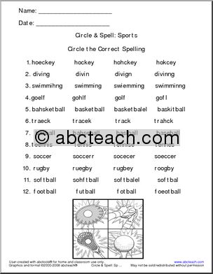 Sports (numbered)’ Circle & Spell