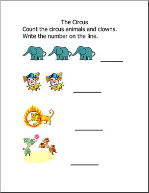 Counting up to 3 (pre-k) -Circus theme Worksheet