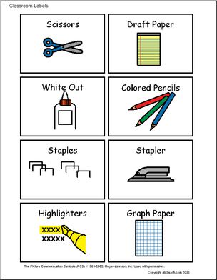 Labels: Illustrated Classroom Items (set 12)