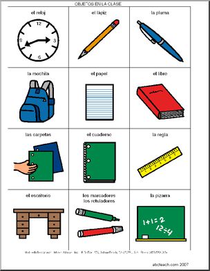 Spanish: Poster de vocabulario: Objetos de la clase(elementaria)