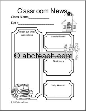 Classroom Newsletter: Back to School Theme (b/w)
