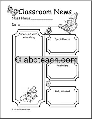 Classroom Newsletter: Butterfly theme (b/w)