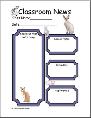 Classroom Newsletter: Cat theme (color)