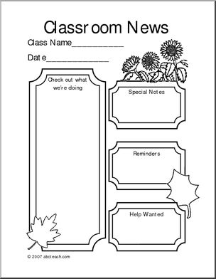 Classroom Newsletter: Fall theme (b/w)
