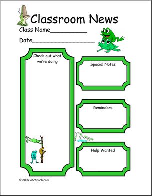 Classroom Newsletter: Frog theme (color)