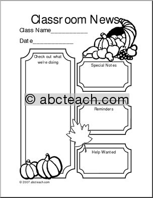 Classroom Newsletter: Harvest theme (b/w)
