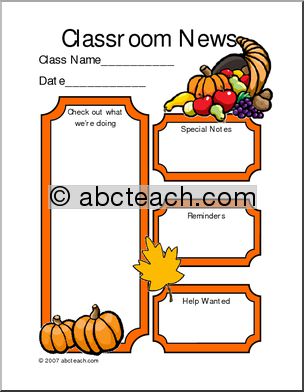Classroom Newsletter: Harvest theme (color)