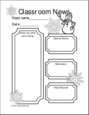 Classroom Newsletter: Winter theme (b/w)