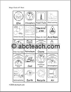 Bingo: Clean Air Check-Off Sheet (b/w)