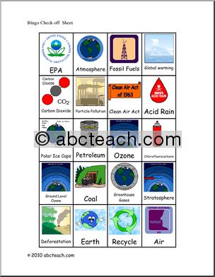 Bingo: Clean Air Check-Off Sheet (color)