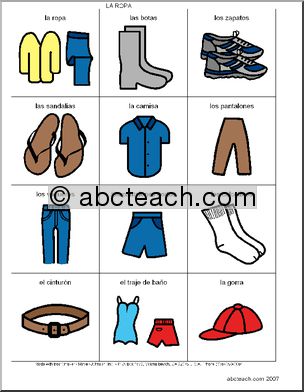 Spanish: Poster de vocabulario – La ropa (elementaria)