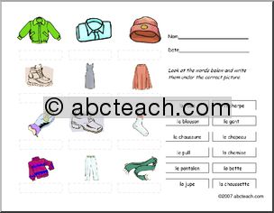 French: Vocabulary Practice–Clothing, color