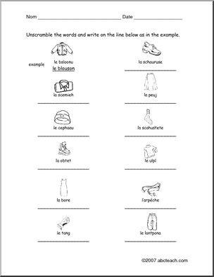 French: Clothing Unscramble