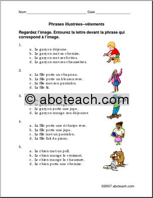 French: Picture Sentences – Clothing