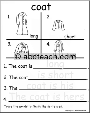 Beginning Writing Practice, Set 5a – trace (coat)