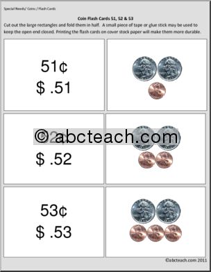 Special Needs: Math: Counting: Coins: Flashcards (elem)