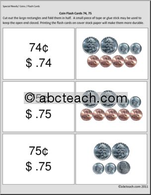 Special Needs: Math: Counting: Coins: Flashcards (elem)