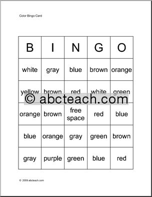 Bingo Cards: Colors (elementary) – b/w