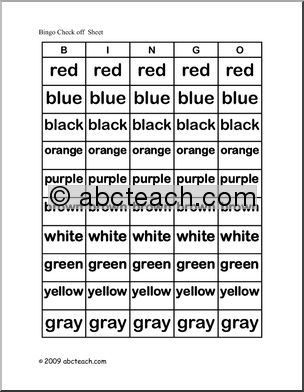 Bingo Cards: Colors (elementary) – check sheet Ã± b/w