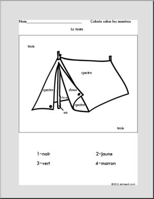 French: Tent Color by Number Word