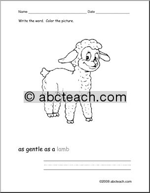 Color and Write: Color the Lamb, Write the Word (ESL)