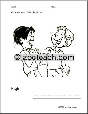 Coloring Page: Write and Color Action Verb “laugh” (ESL)