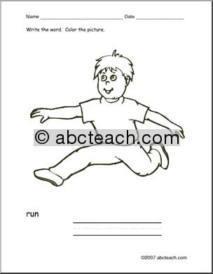 Coloring Page: Write and Color Action Verb “run” (ESL)