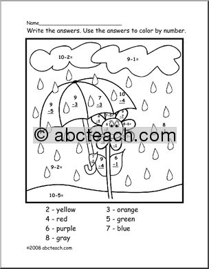 April Showers (primary/elem) Subtraction Solve & Color