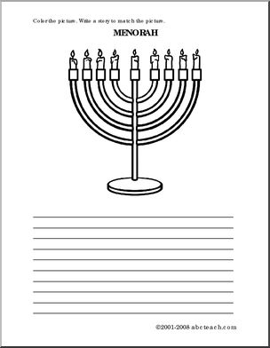 Hanukkah – Menorah (elem) Color and Write