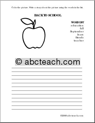 Color and Write Prompt: Back to School Apple (elem)