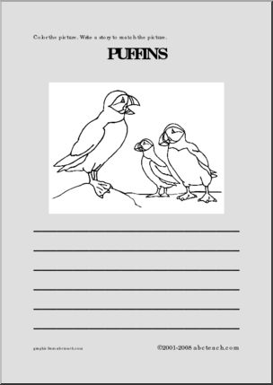 Puffins (primary) Color and Write