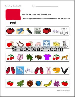 Worksheets: Circle the Match – Red