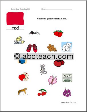 Worksheets: Circle the Pictures – Red