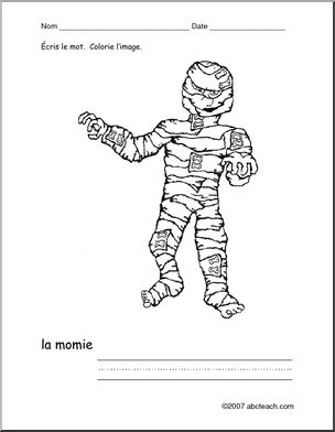 French: Colorie/Ecris la momie