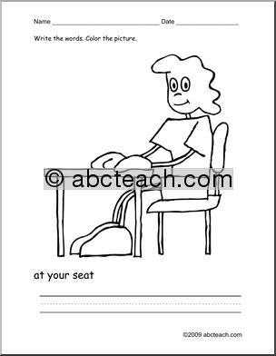 Coloring Page: Write and Color “at your seat” (ESL)