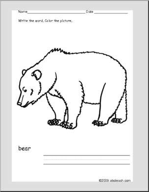 Coloring Page: Write and Color “Bear” (ESL)