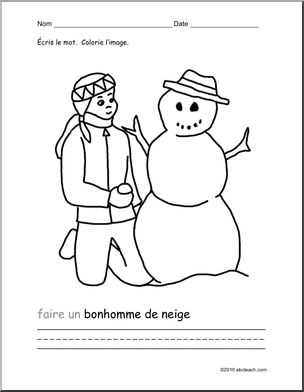French: Colorie/Ãˆcris–faire un bonhomme de neige