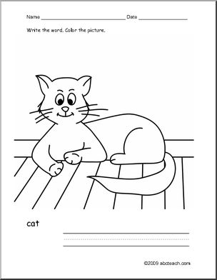 Coloring Page: Write and Color “Cat” (ESL)