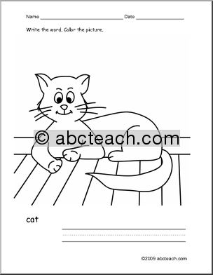 Coloring Page: Write and Color “Cat” (ESL)