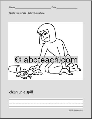 Coloring Page: Write and Color – Chores  (ESL)