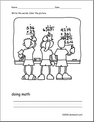 Coloring Page: Write and Color “doing math” (ESL)