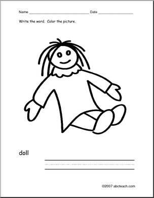 Coloring Page: Write and Color “Doll” (ESL)